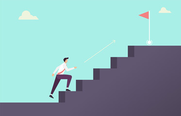 Fototapeta premium Businessman walking up the stair to the top. Business concept growth and the path to success