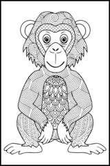 Zentangle monkey with mandala. Monkey coloring book for adults vector illustration. 