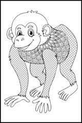 Zentangle monkey with mandala. Monkey coloring book for adults vector illustration. 