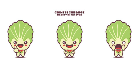 Fototapeta premium vector Chinese cabbage cartoon mascot, vegetable illustration, with different expressions