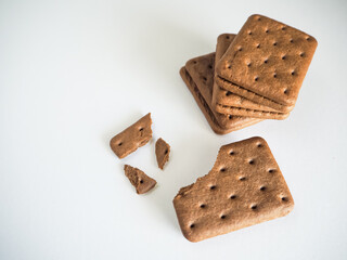 Chocolate biscuit isolated on white background,Top view
