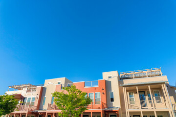 Low angle view of complex buildings at Daybreak, South Jordan, Utah