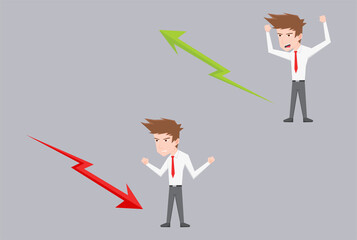 An illustration of a set of businessman with different expressions and up and down arrow