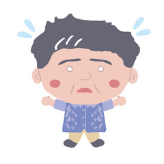 沖縄のかりゆしウェアを着た中年男性がびっくりする