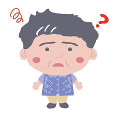 沖縄のかりゆしウェアを着た中年男性が悩んでいる