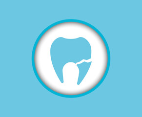 Icon illustration of a broken tooth root on a blue background