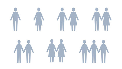 People icon set, Men and Women, Couple, Vector silhouette illustration