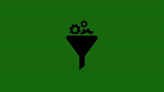Funnel gears icon animation. green background.  4K motion animation.