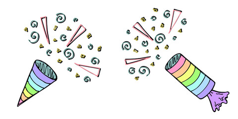 Obraz premium Vector hand drawn firework clipart. Cute colorful illustration isolated on white background. For greeting cards, print, web, design, decor.