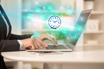 Businessman working on laptop with new business