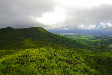 Obraz na płótnie Canvas Aerial view of Piton Savanne and the south coast of Mauritius island