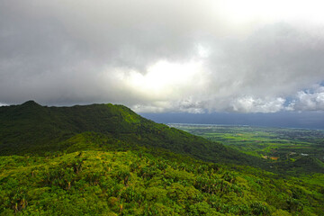 Fototapeta na wymiar Aerial view of Piton Savanne and the south coast of Mauritius island