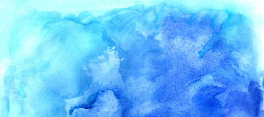 hand drawn abstract blue watercolor background with space