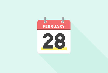 黄色でマークした2月28日・FEBRUARY 28th の日めくりカレンダーのアイコン - 平年・月末・締め切りのイメージ素材
