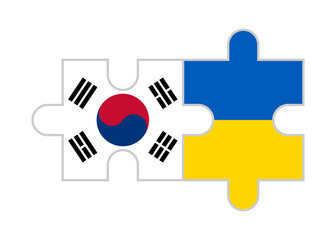 puzzle pieces of south korea and ukraine flags. vector illustration isolated on white background