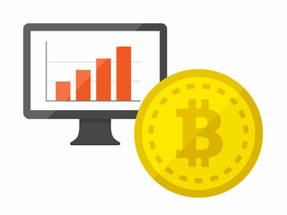 上昇するビットコインのチャートが表示された、モニターのイラスト