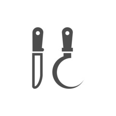 Sickle and knife black vector icon, garden tool, equipment and accessory