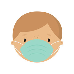 Illustration  with boy wearing mask in cartoon style. Vector.