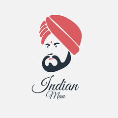 Stylized vector portrait of an Indian man in a turban. Hindu man logo or icon.