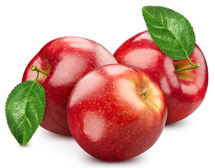 Red apple isolated on white background. Taste apple with leaf. Full depth of field with clipping path