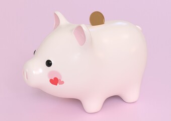 豚の貯金箱とコイン