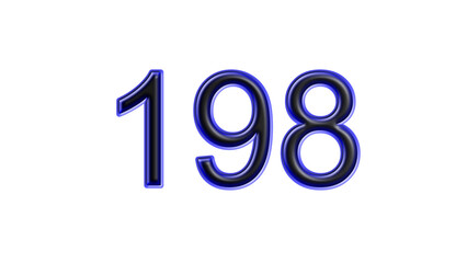 blue 198 number 3d effect white background