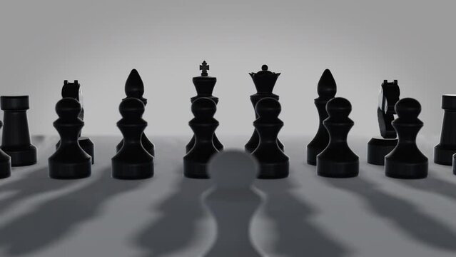 Opposing chess pieces on a chessboard rendered in 3D. Dramatic shadows emphasize the conflict of this polarizing visualization.