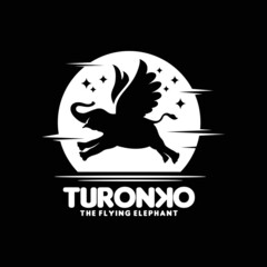 silhouette of the flying elephant with stars and moon background logo design inspiration