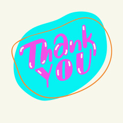 Neon cartoon text Thank You colorful stickers.