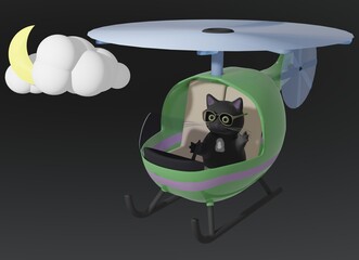 Cat and Helicopter and night