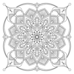 Fototapeta premium Vector drawing for coloring book. Geometric floral pattern. Contour drawing on a white background. Mandala.