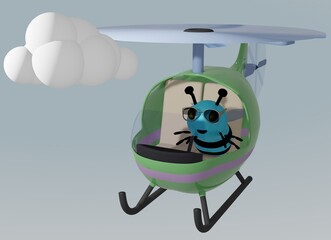 Blue Bee and Helicopter and cloud