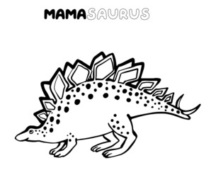 Doodle stegosaurus mama saurus. Cute dinosaur doodle card design. Funny Dino collection. Textile design for baby boy on white background. Cartoon monster vector illustration.