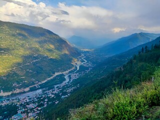 Obraz premium view of kullu city from height