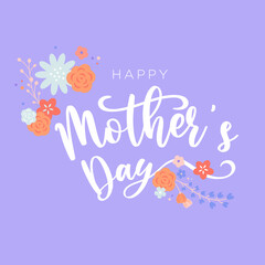 happy mother's day typography flourish with floral vector illustration