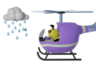 Bee and Helicopter and rain and clouds