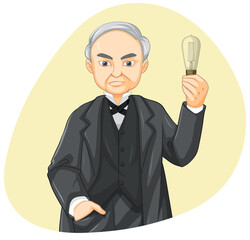 Fototapeta na wymiar Thomas Edison holding light bulb