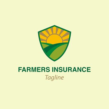 Shield And Farmland Logo Design Concept. Suitable For Companies Or Business Entities Engaged In , Agricultural Insurance, Farmer Protection, Farmer Protection, Agricultural Material Providers.