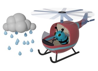 Blue Bee and Helicopter and rain and clouds