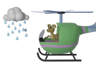 Dog and Helicopter and rain and clouds