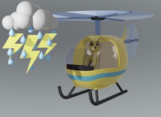 Dog and Helicopter and rain and lightening