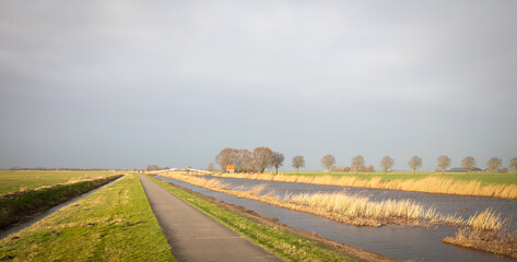 Typical dutch open landscape on a windy day (stormy sky)