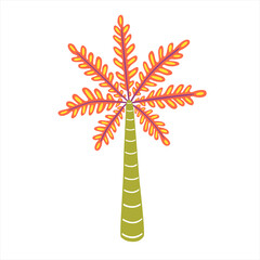 Colorful palm with red spotted leaves. Vector flat illustration