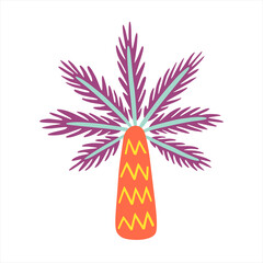Colorful palm with purple leaves. Vector flat illustration