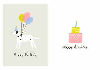 Happy Birthday my dear dog. Cute Cartoon pet Birthday card. Vector illustration dog and baloon in flat style