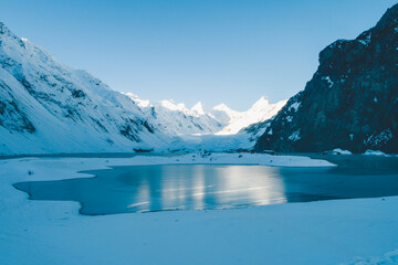 Fototapeta premium Aerial view of beautiful snow landscape in Tibet,China
