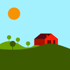 Geometric houses with eco nature environment. Vector.  - obrazy, fototapety, plakaty