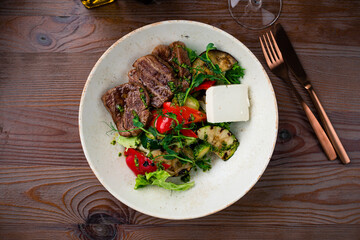 Grilled beef steak with olives Concept for healthy nutrition