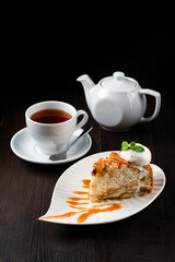 Breakfast with homemade charlotte and hot tea