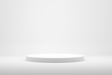 Blank white podium platform or pedestal with white background for product display. - obrazy, fototapety, plakaty